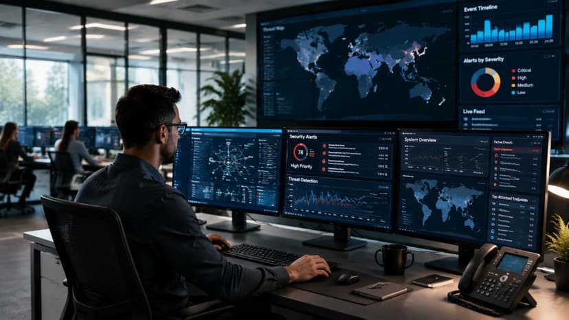 Cybersecurity operations center monitoring multiple systems