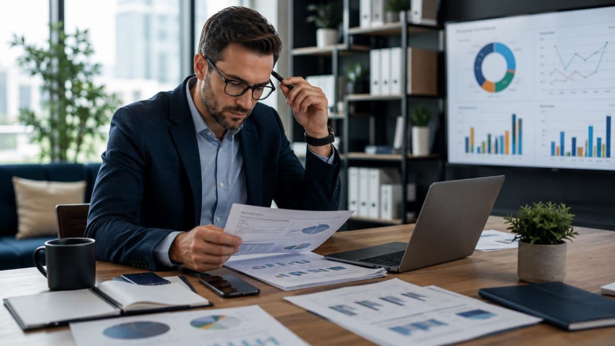 Business analyst reviewing cybersecurity survey reports
