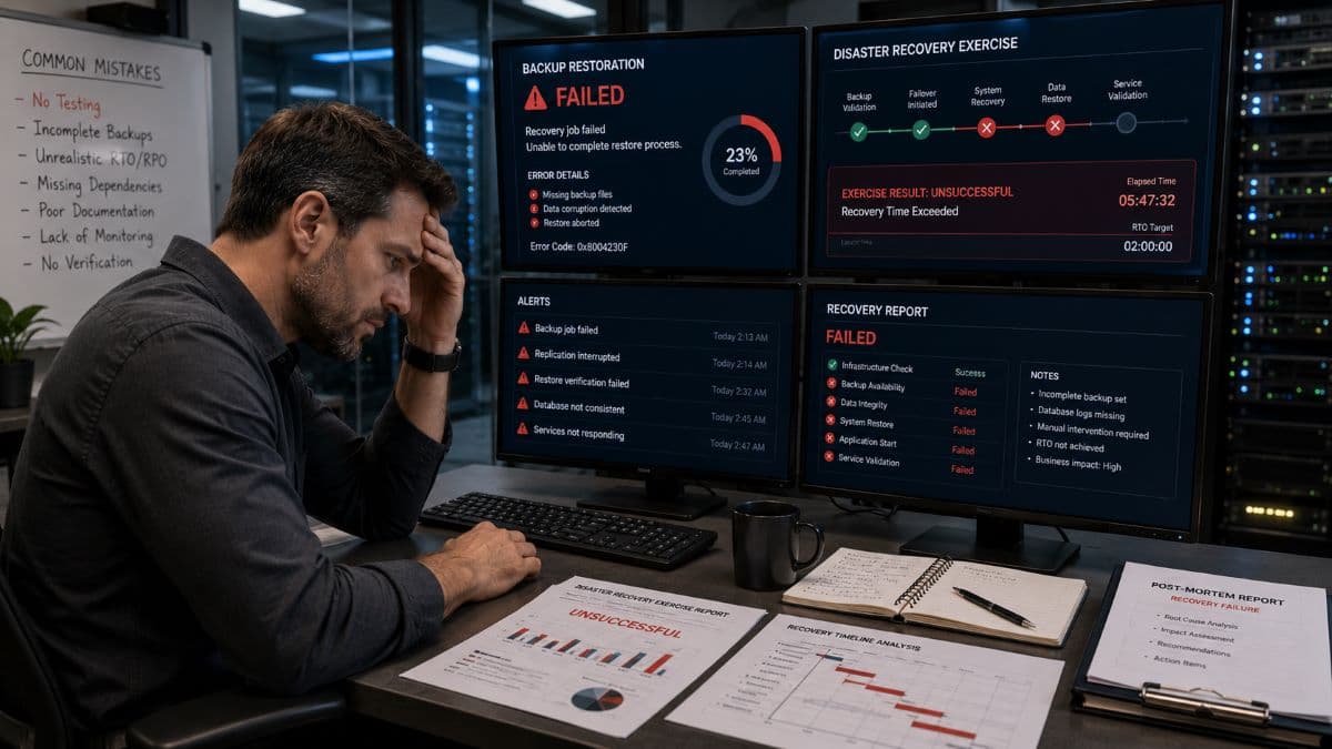 IT manager reviewing failed recovery exercise