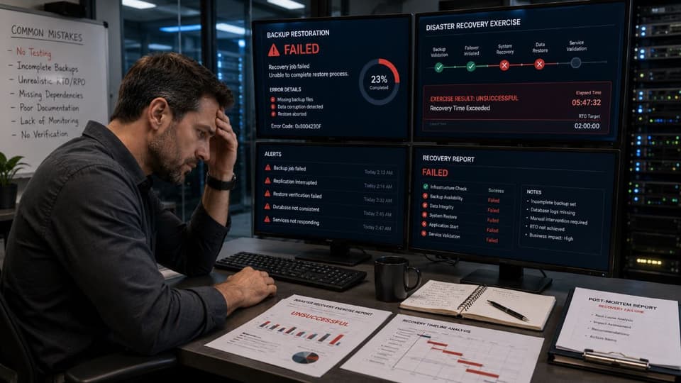 IT manager reviewing failed recovery exercise