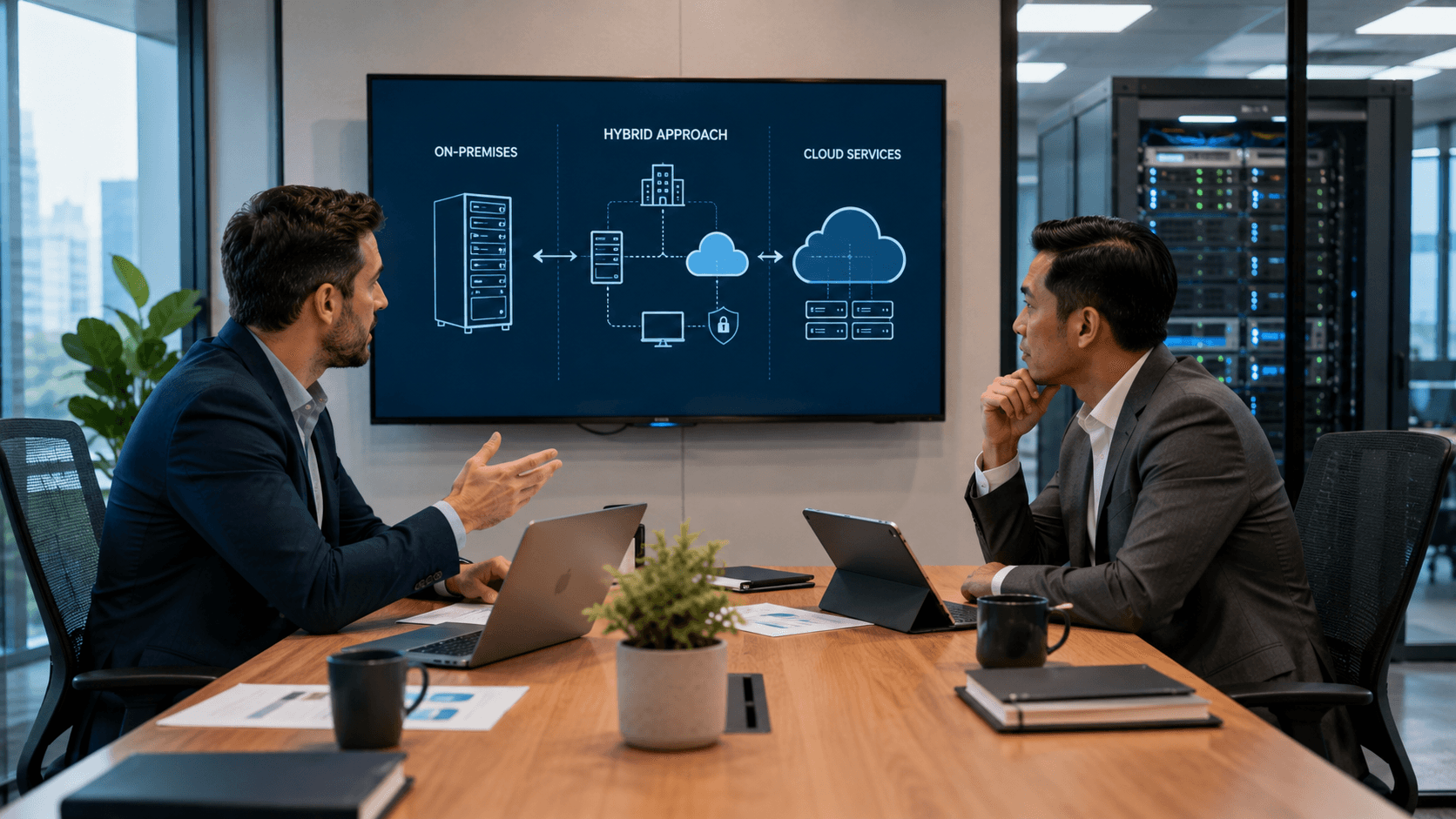 Business leaders evaluating hybrid server deployment options
