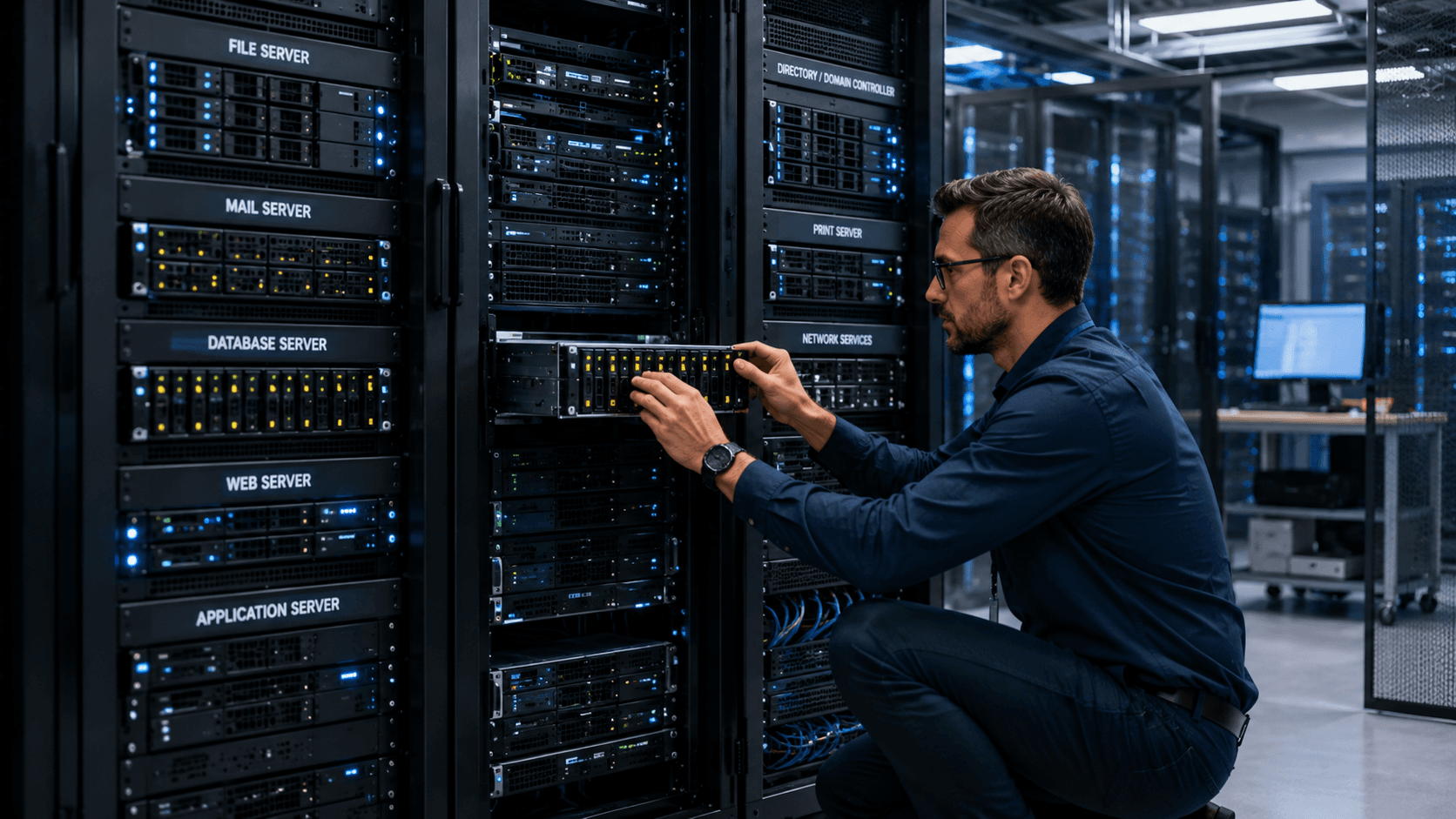 Technician managing multiple enterprise server types efficiently