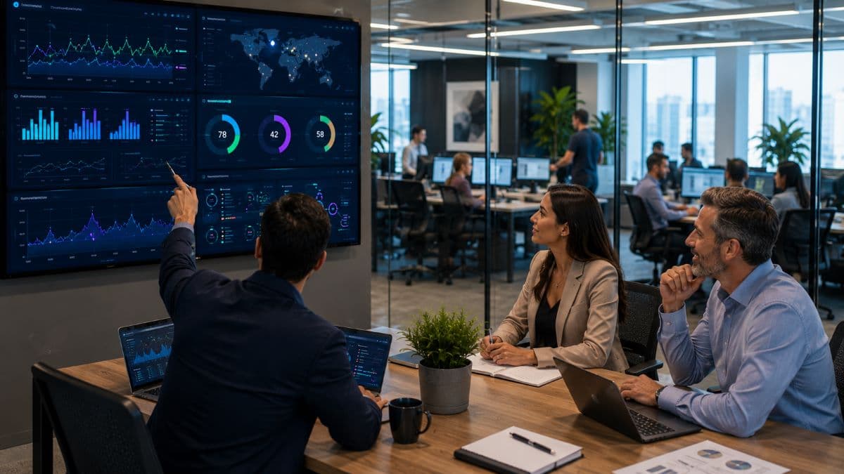 Business leaders reviewing unified IT visibility dashboard