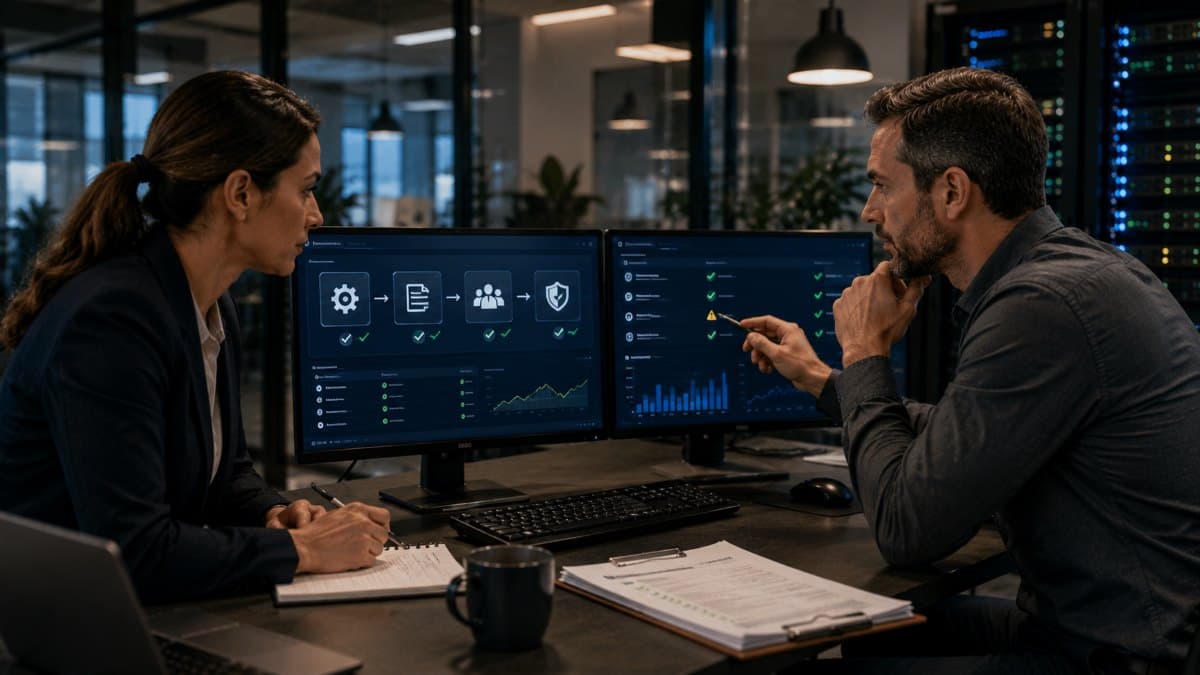 IT professionals reviewing automated deployment approval