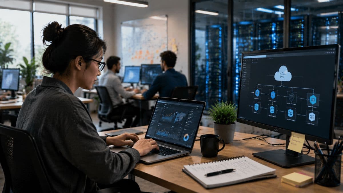Developers working cloud infrastructure hosting environment