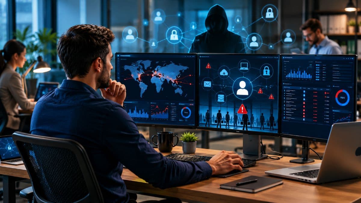 Employee accessing sensitive business data securely