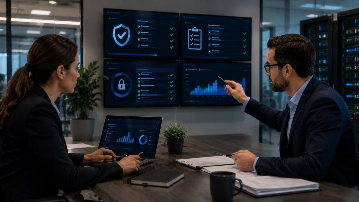 IT compliance team reviewing security audit records