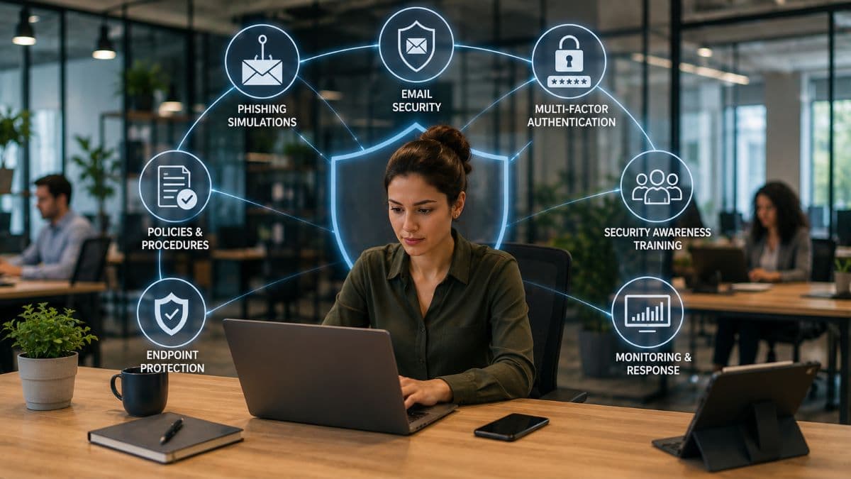 Multiple cybersecurity layers protecting business email systems