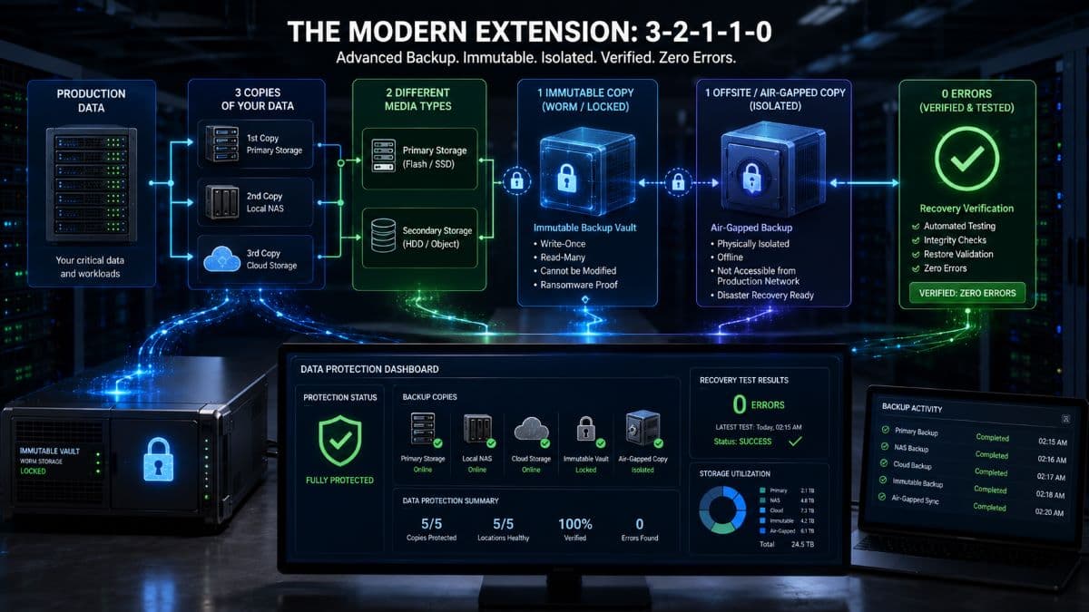 Modern 3-2-1-1-0 backup architecture visualization