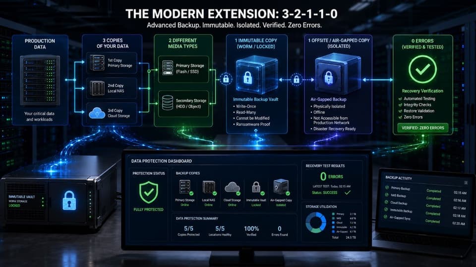 Modern 3-2-1-1-0 backup architecture visualization