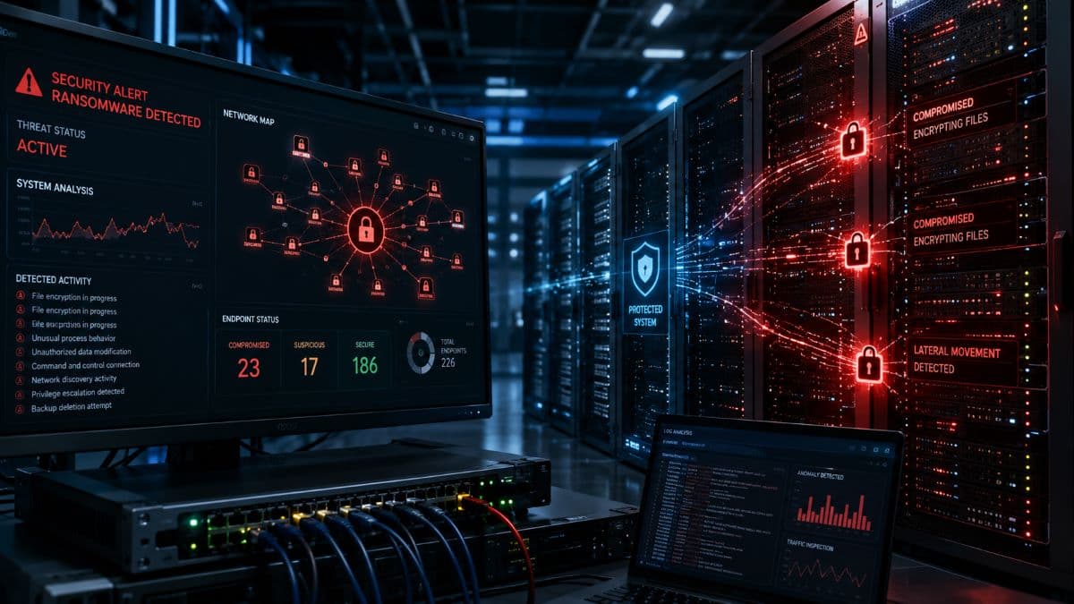 Cyber attack visual on corporate network servers