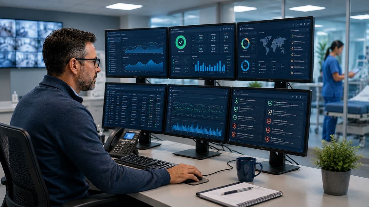 Healthcare IT engineer continuously monitoring cloud security