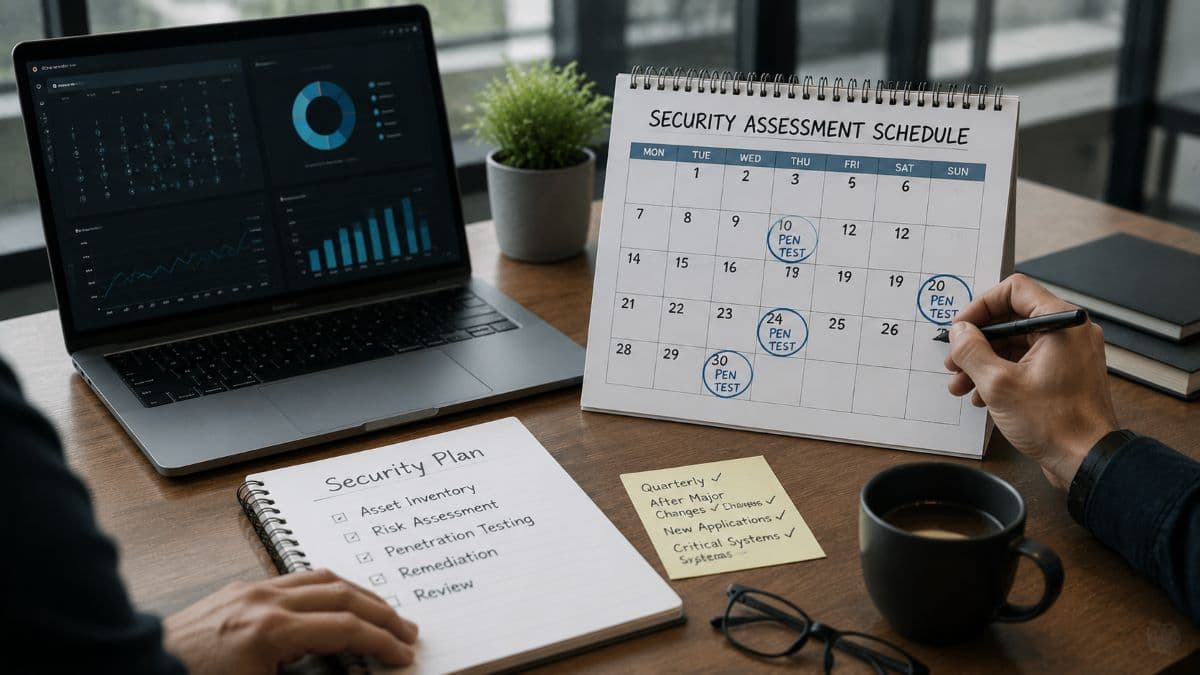 Planning penetration testing schedule on office calendar