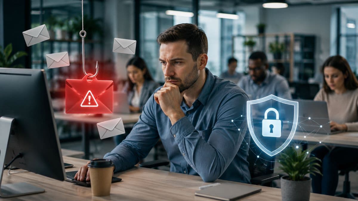 Employee identifying suspicious email during security training