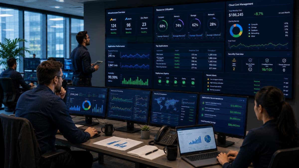 Cloud operations team optimizing migrated infrastructure