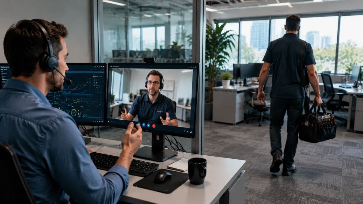 remote support video call technician arriving office