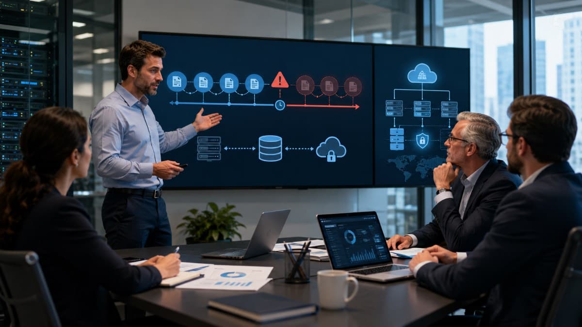 Business team planning secure data recovery strategy