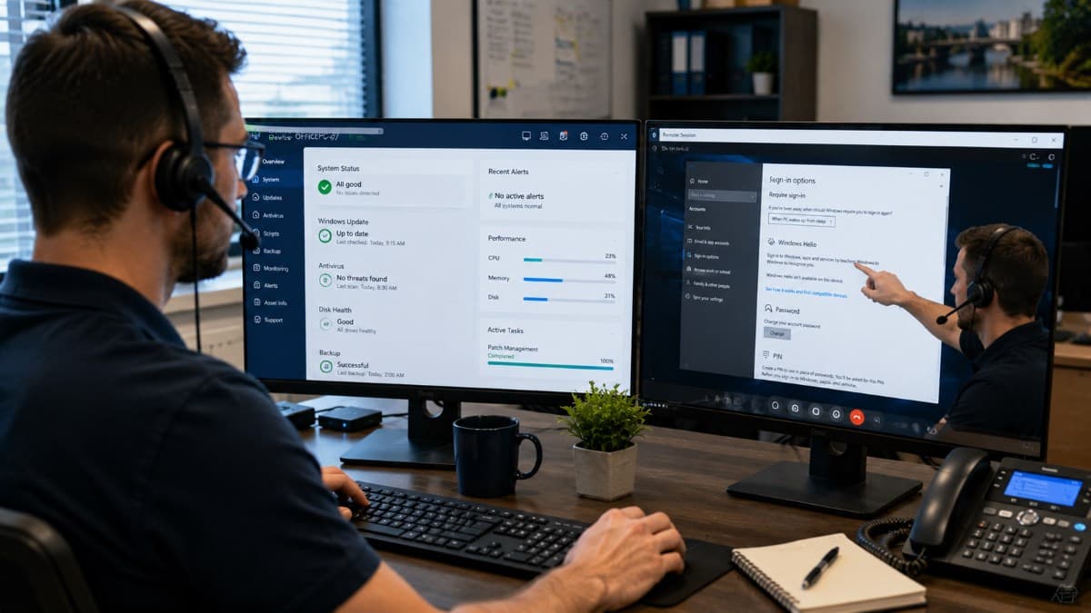 Technician resolving common business software issues