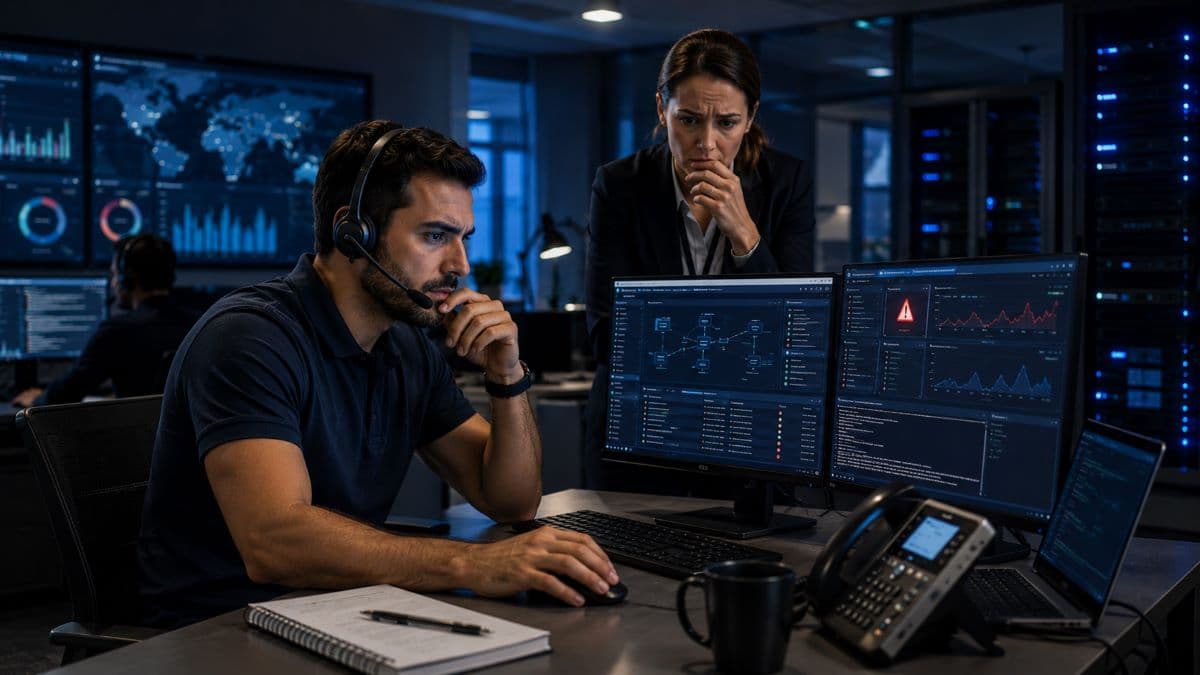 IT engineer resolving critical system outage
