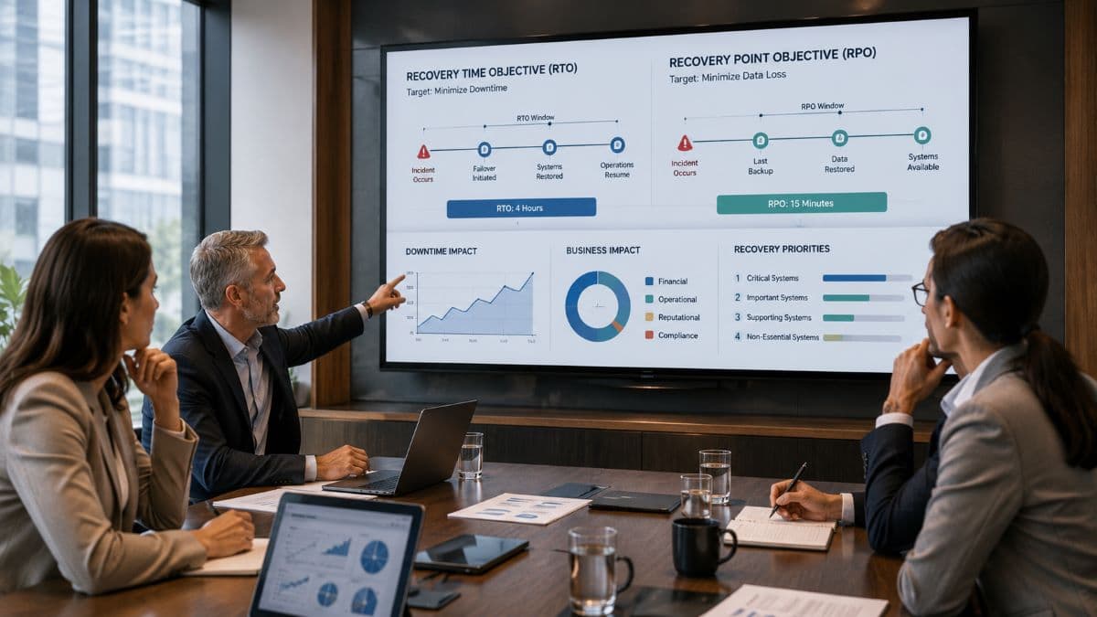 Executives reviewing RTO and RPO objectives