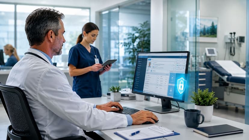Doctor accessing secure cloud patient records