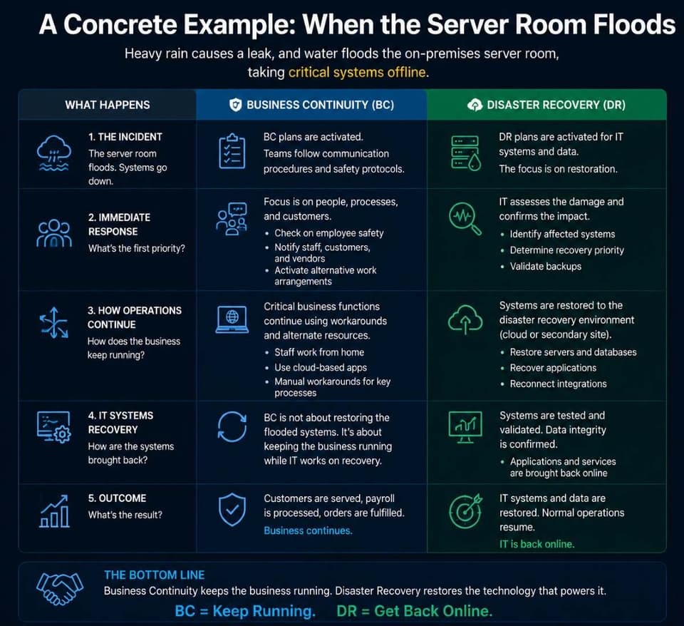 Flooded server room triggering recovery response