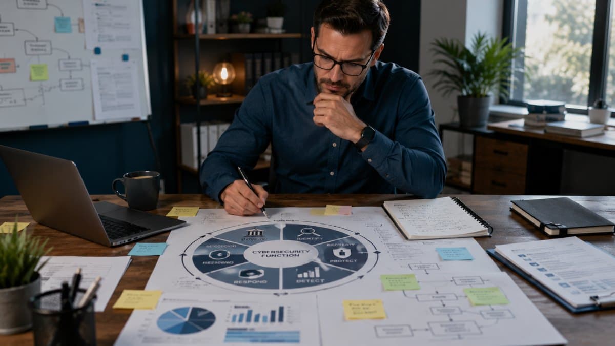 Manager organizing cybersecurity functions and priorities