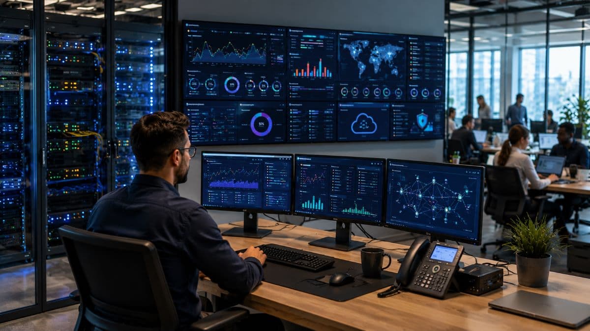 Centralized telemetry dashboard monitoring connected business infrastructure