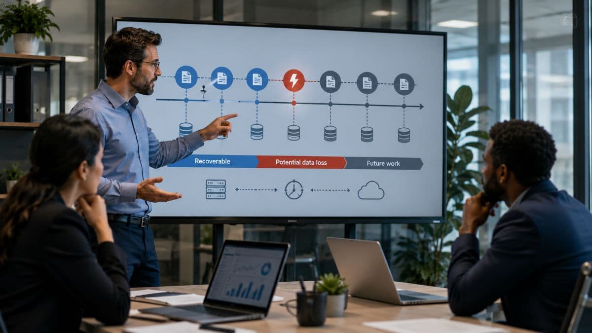 IT manager explaining recovery point objective timeline