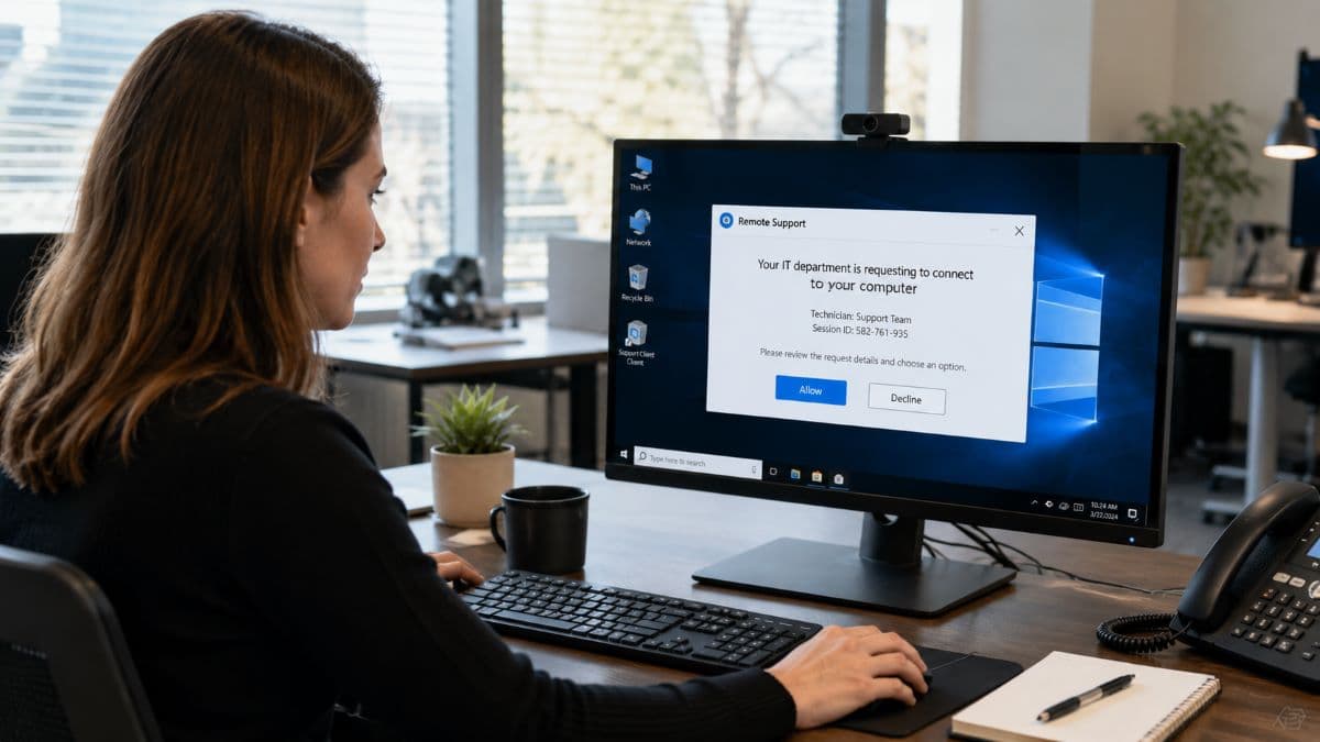 Employee authorizing secure remote support session
