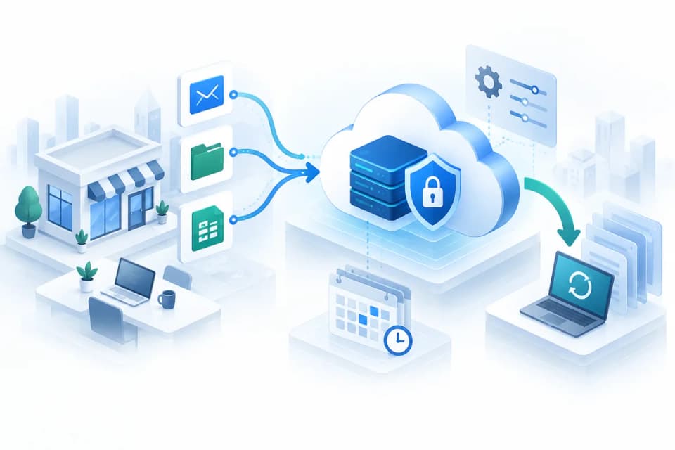 Small business data backup recovery workflow