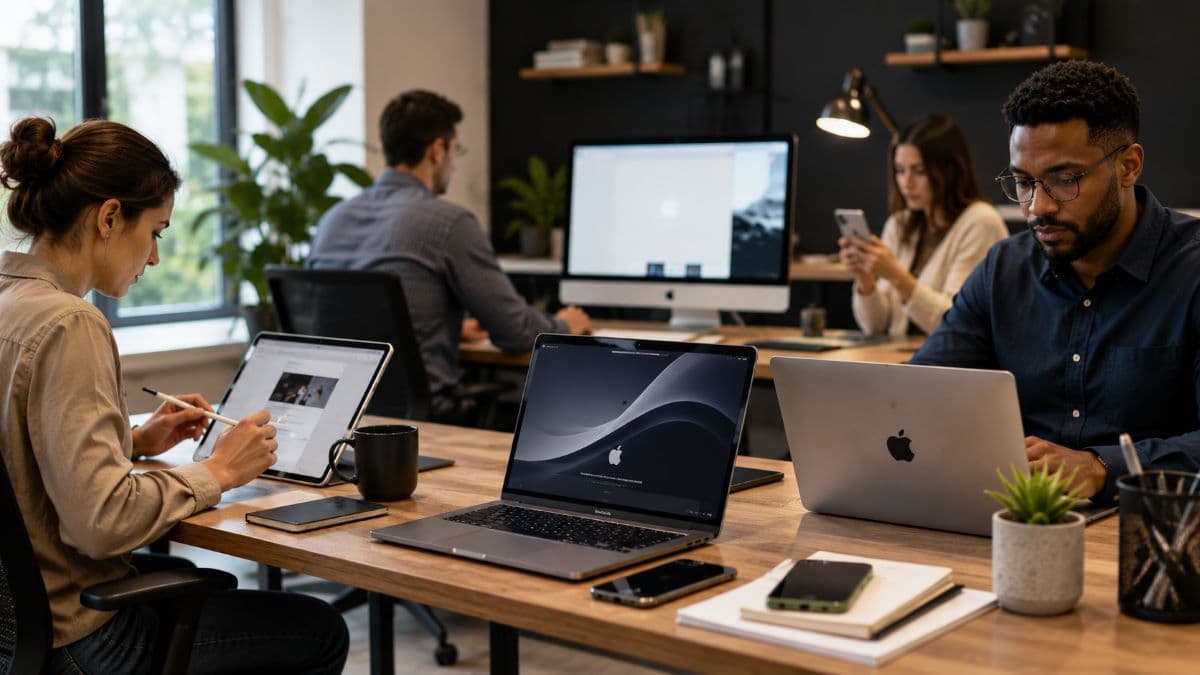 Apple devices integrated across small business workspace