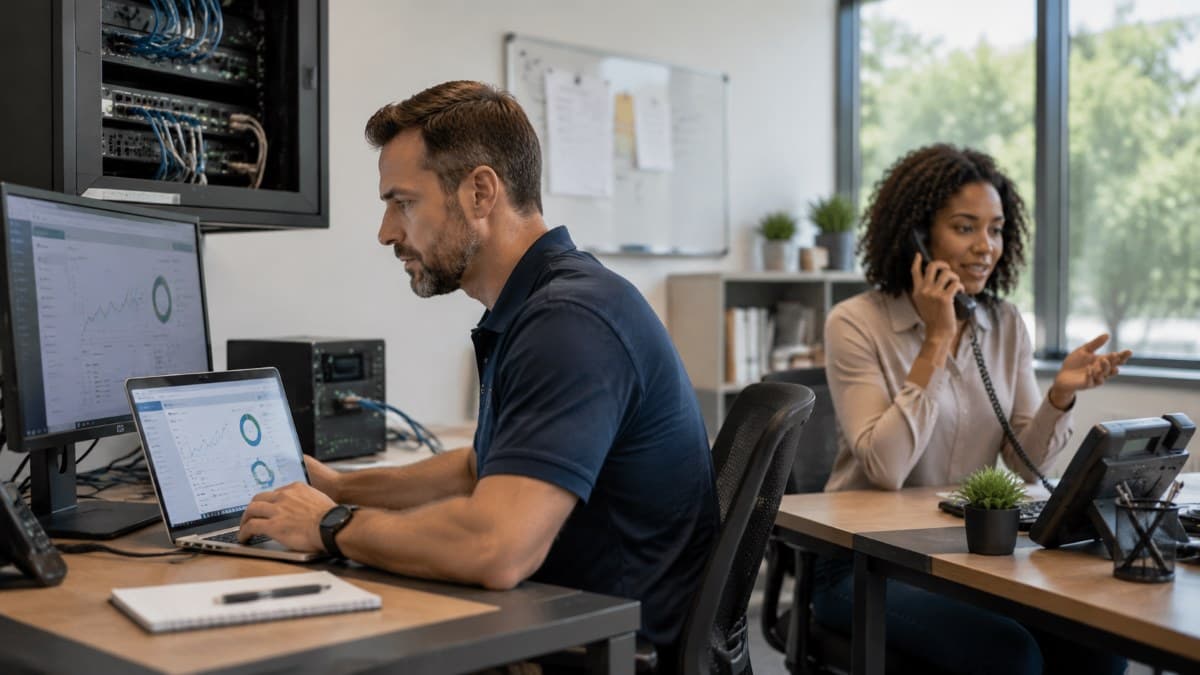 team testing business network connectivity