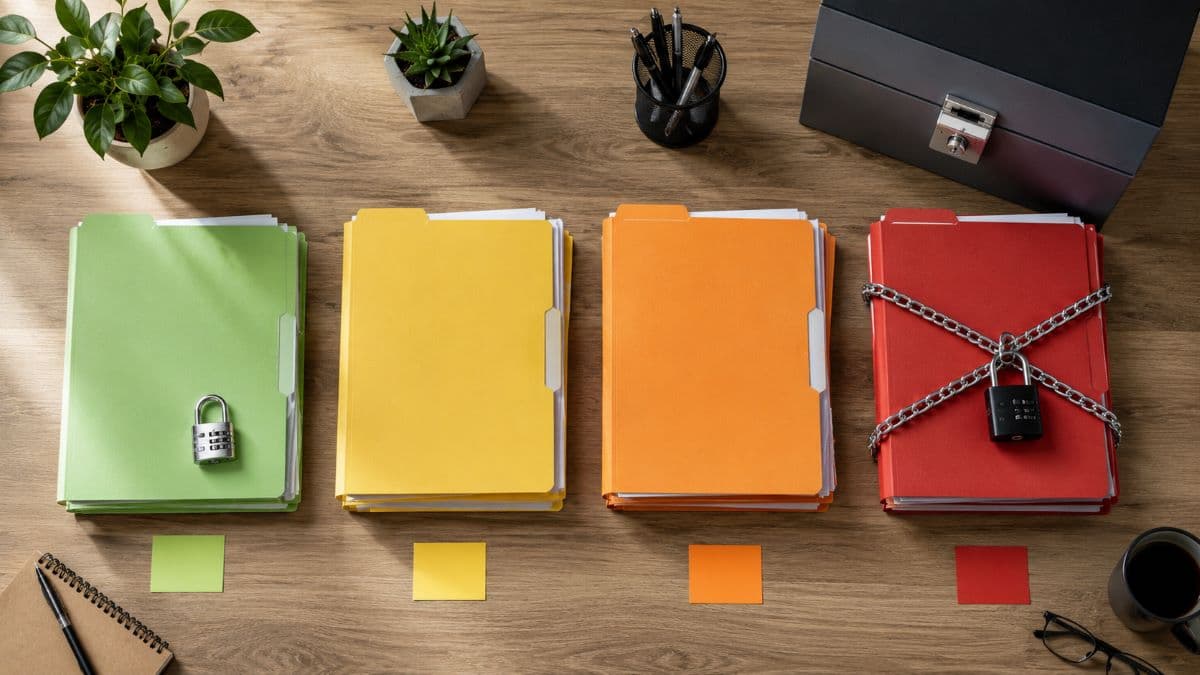 Color coded document folders showing security levels