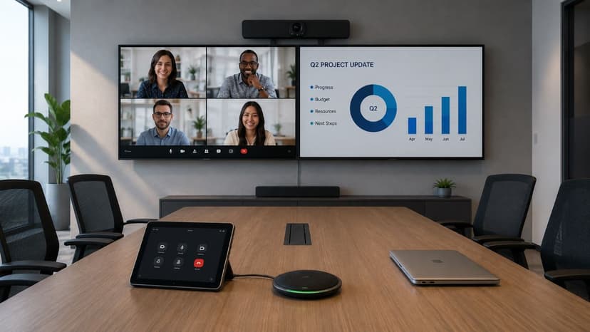 Hybrid conference room system connecting remote endpoints