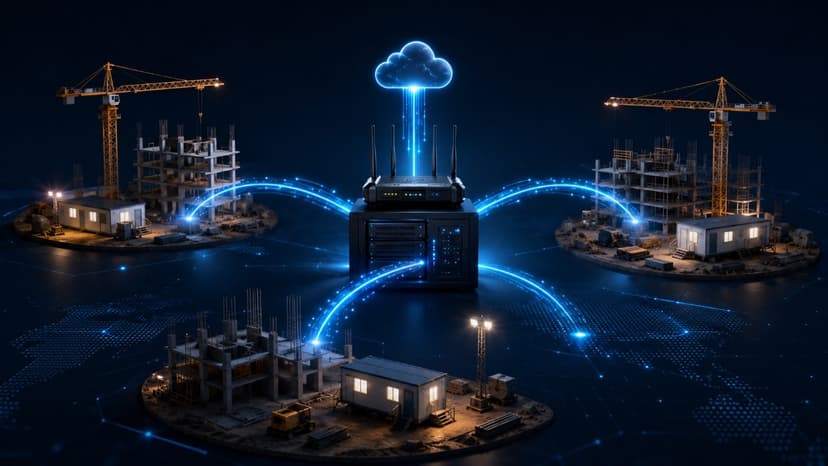 Distributed construction sites connected by secure IT infrastructure