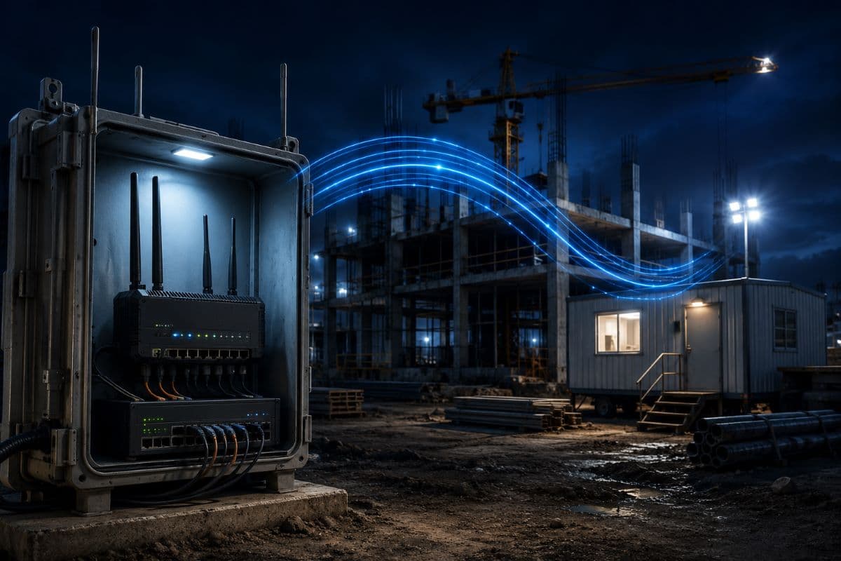 Temporary construction site connected through rugged wireless gateway