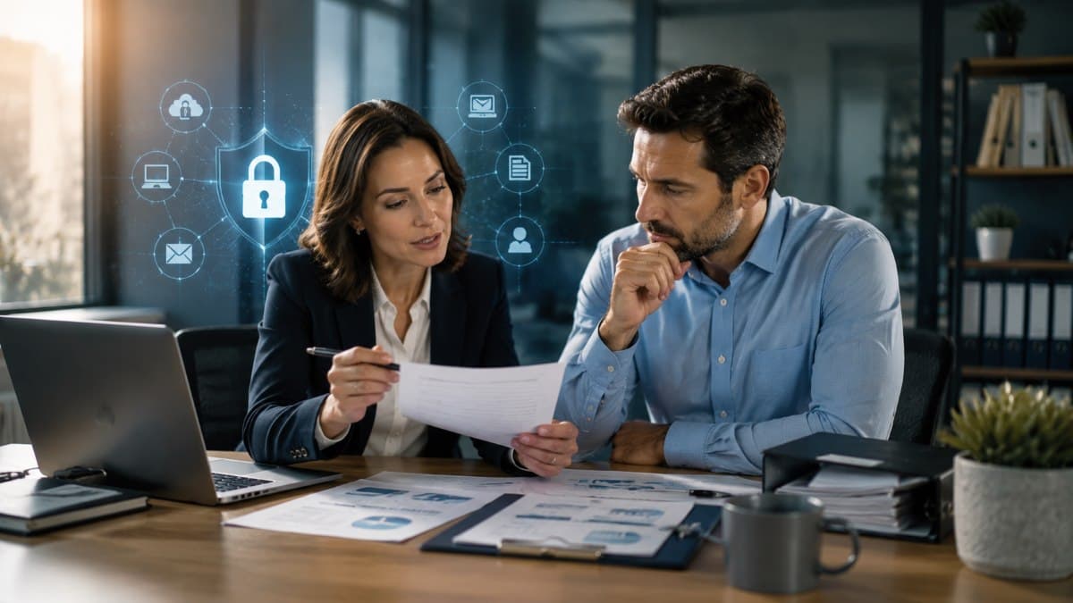 Professionals discussing cyber insurance coverage options
