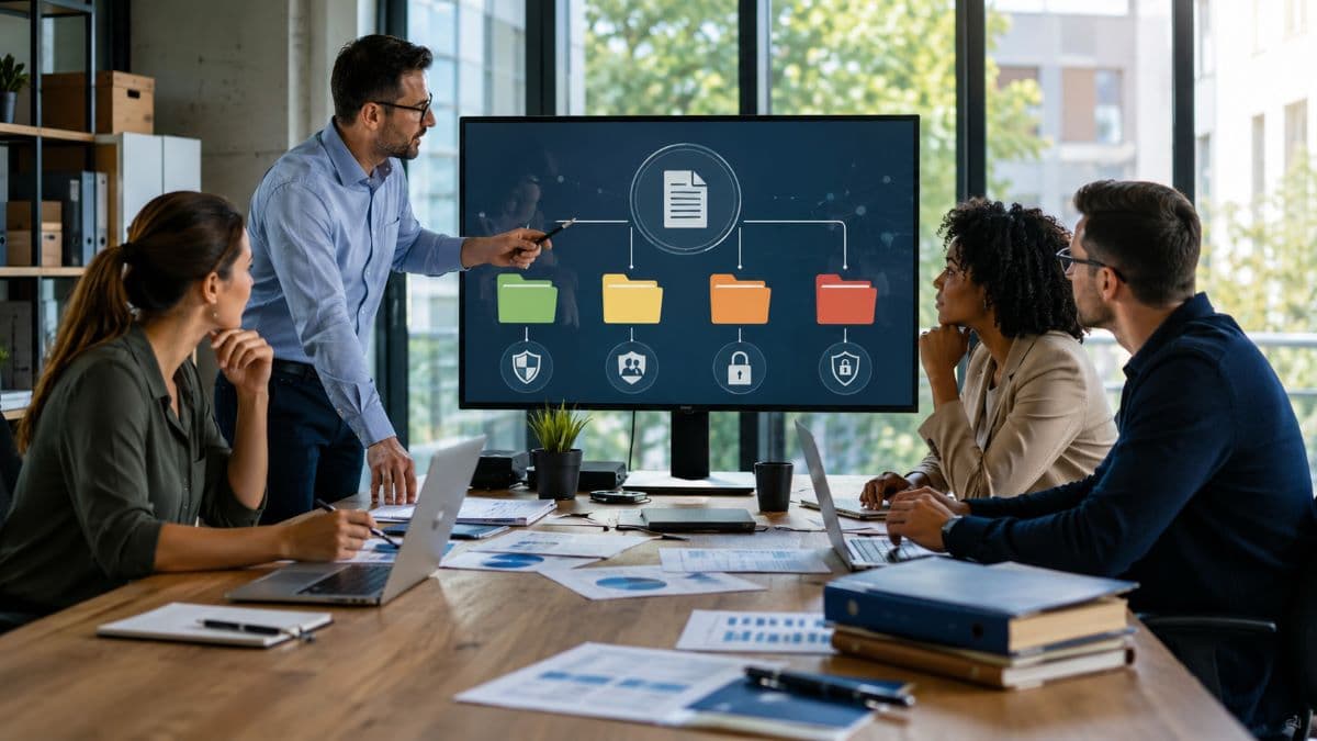 Business team reviewing classified data strategy