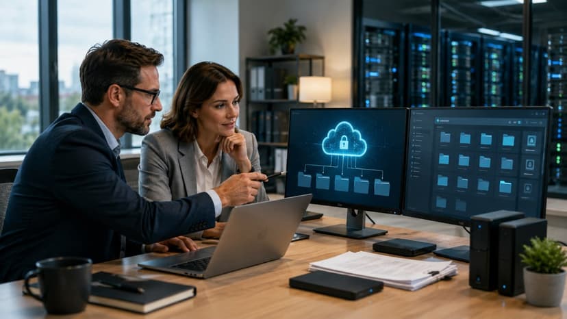 Business team managing secure data retention