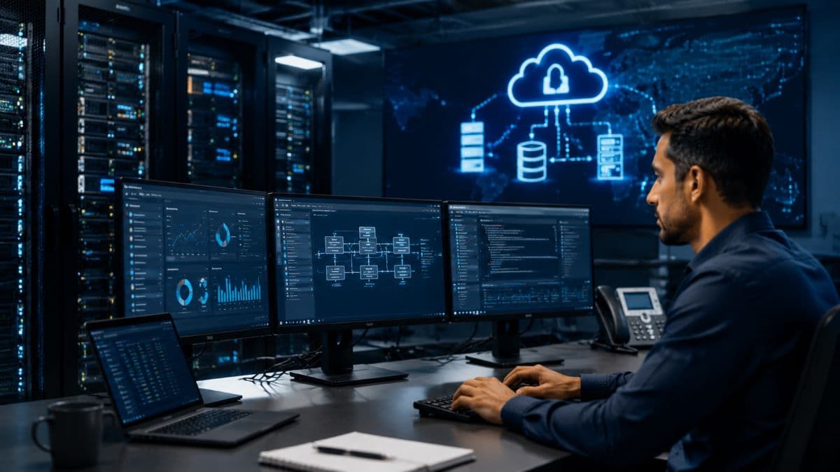 IT professional monitoring cloud disaster recovery