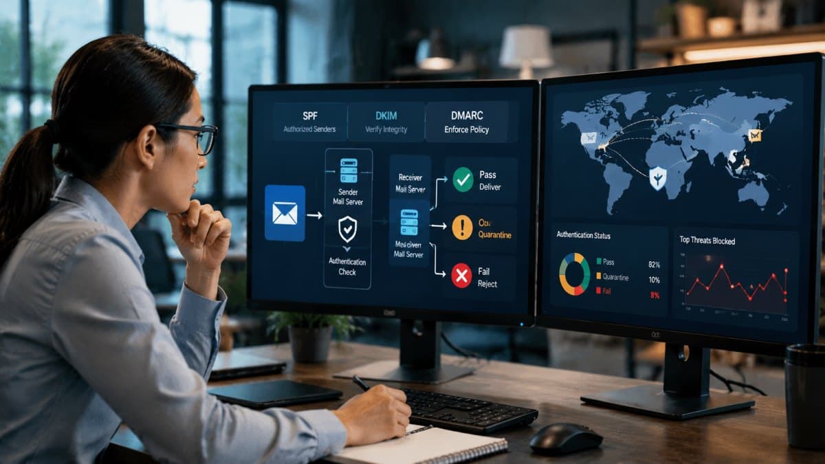 Email authentication system preventing spoofed messages