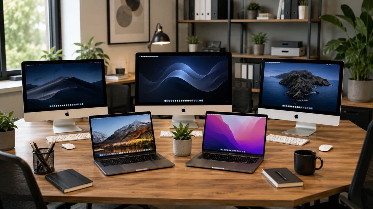 Five managed Macs in organized office environment