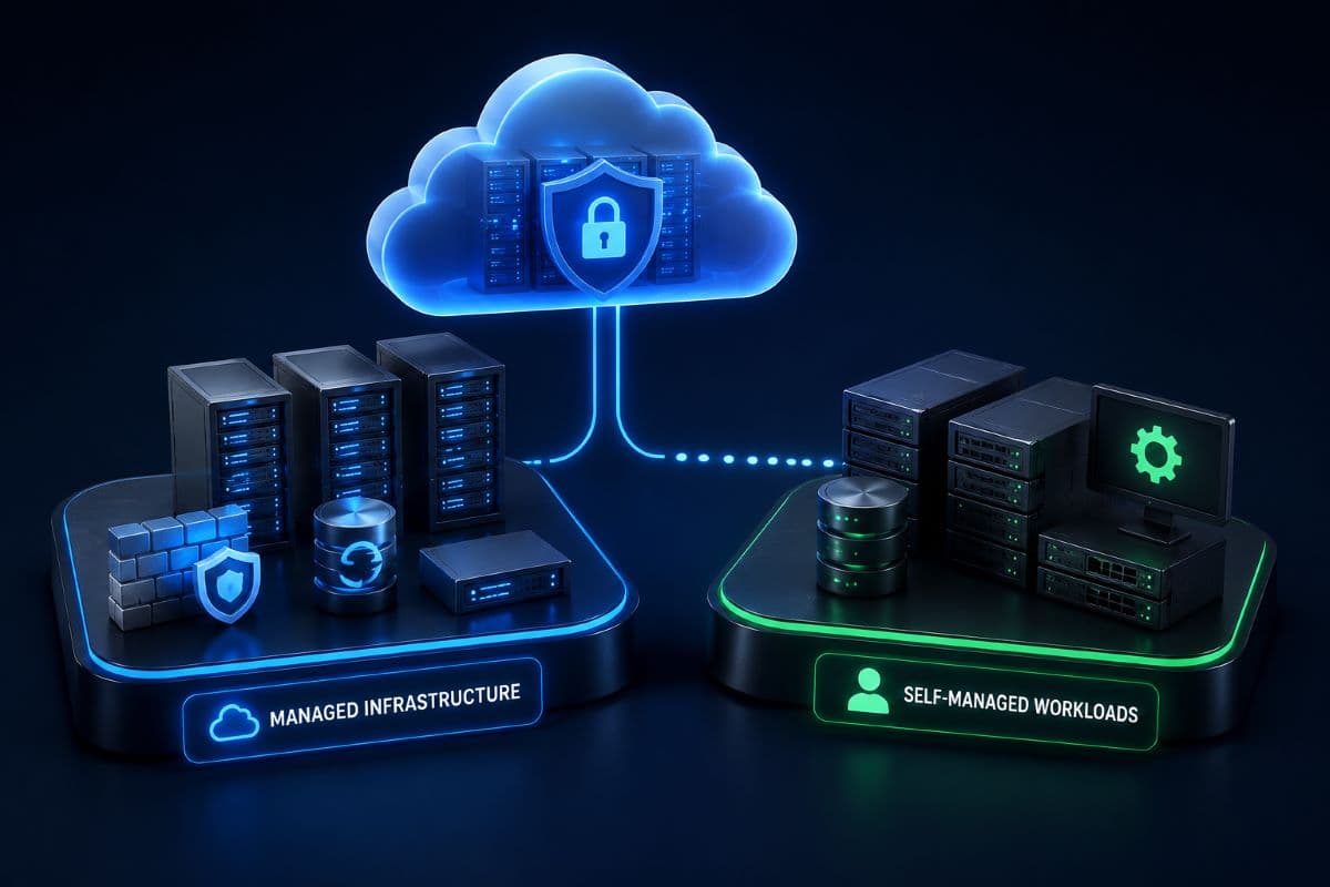 Hybrid cloud model dividing managed infrastructure and self managed workloads