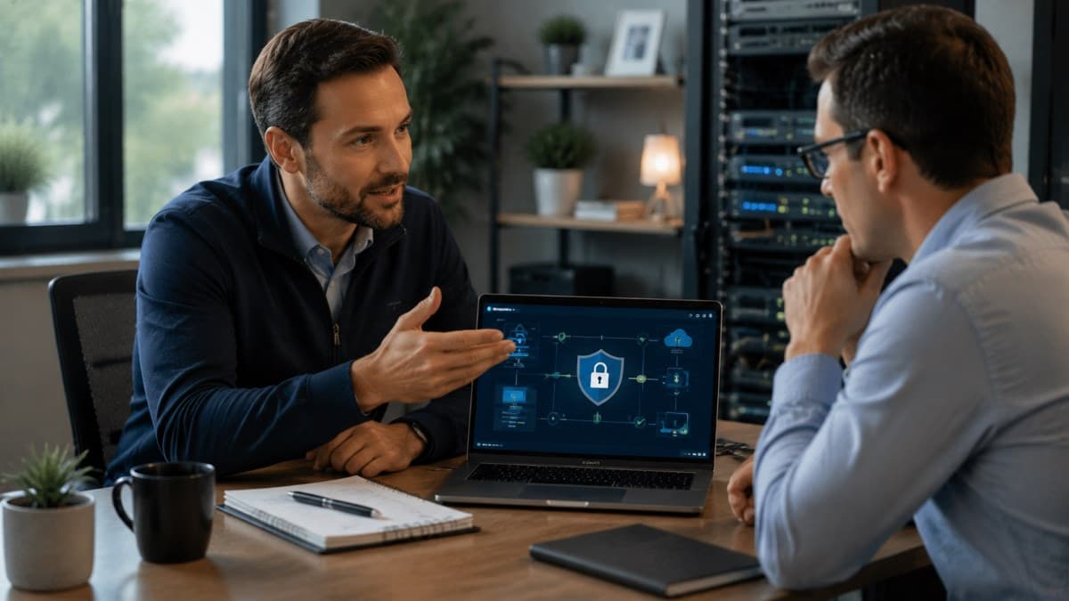 IT consultant helping business improve cybersecurity protection