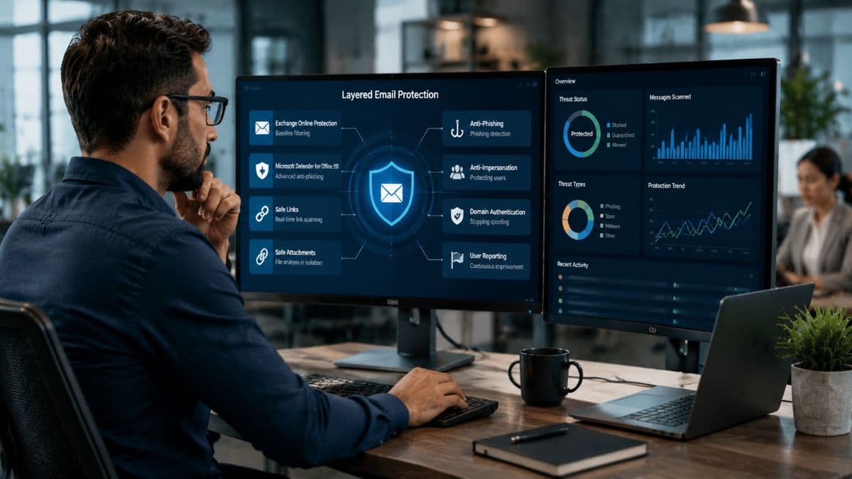 Layered email security protection dashboard view
