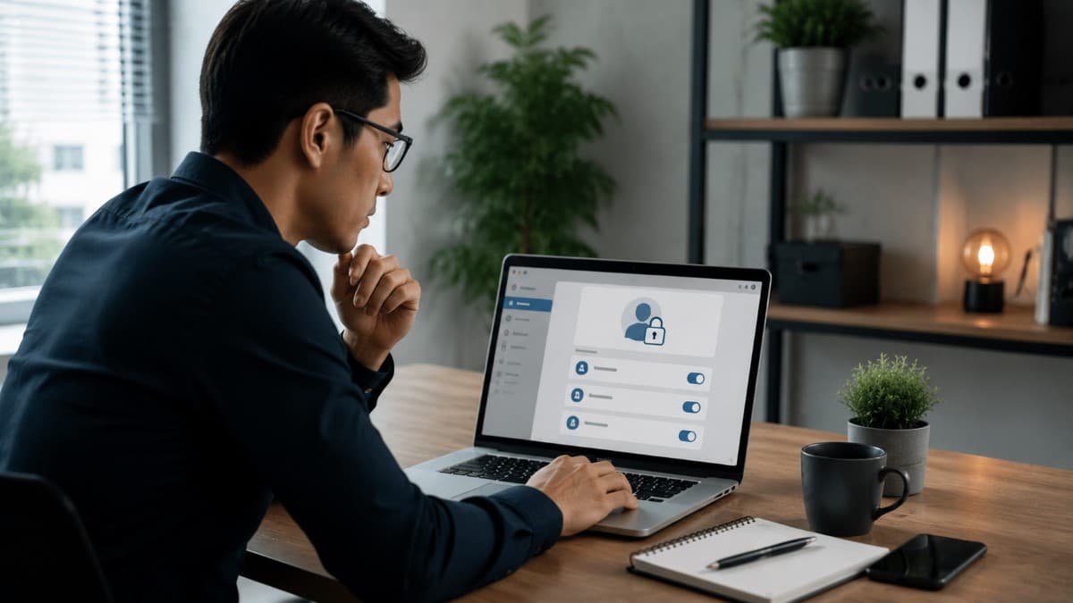 employee adjusting privacy settings on laptop screen