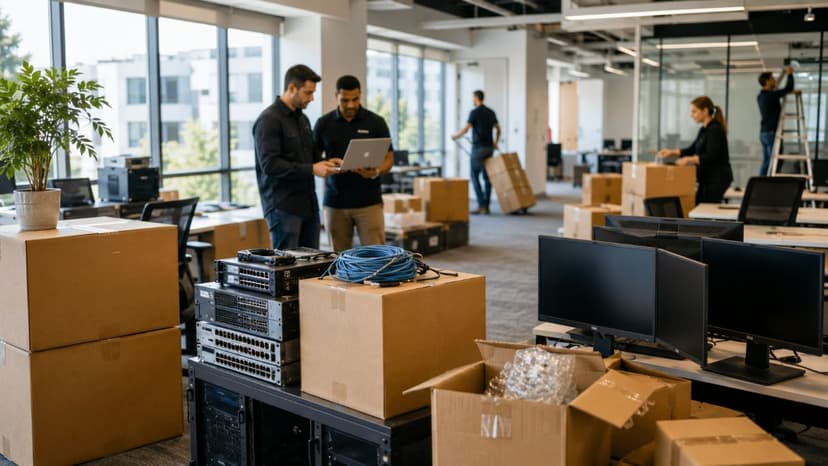 office relocation with organized IT equipment setup