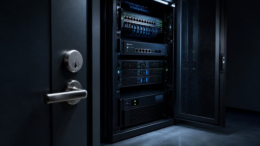 Locked server room protecting critical IT infrastructure in a small business office