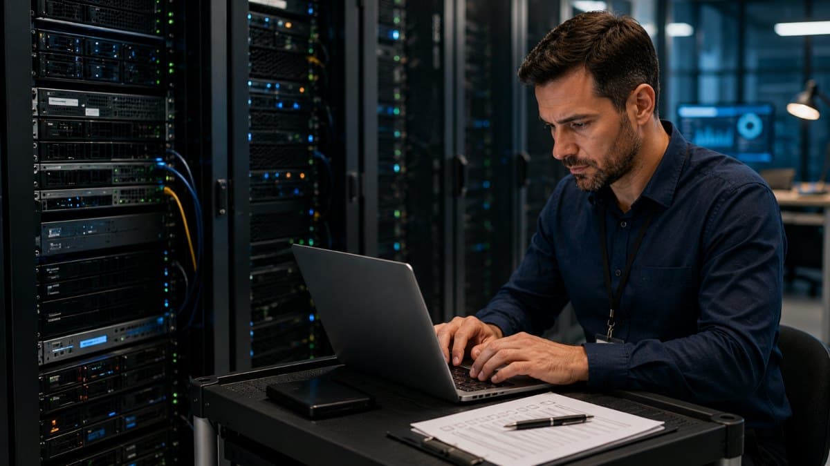 IT administrator performing preventive cybersecurity maintenance tasks